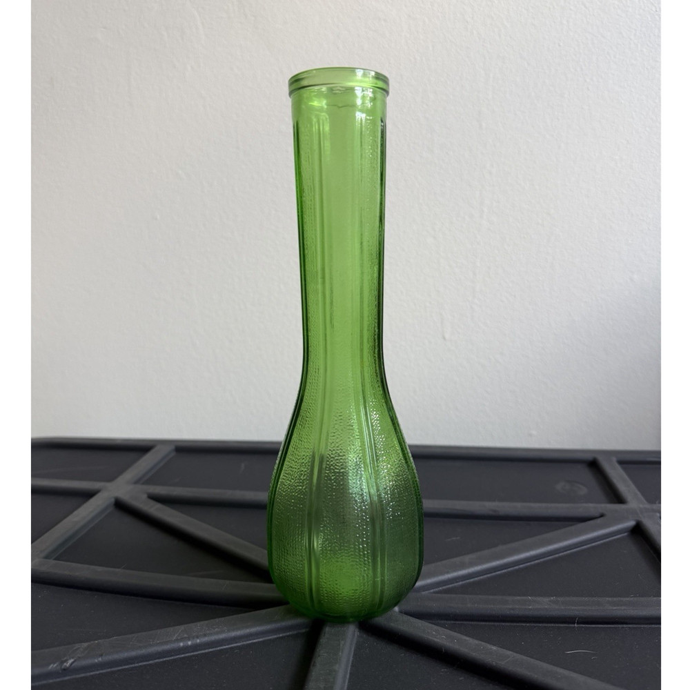 Glass Vases MidCentury Modern MCM Green Flower Bud Vase 7.25”
