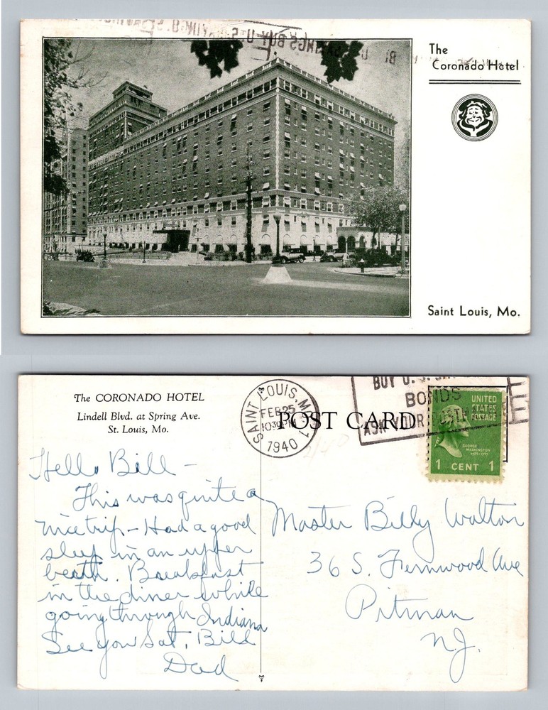 St Louis, MO-Missouri, The Coronado Hotel Lindell Blvd Vintage c1940 Postcard