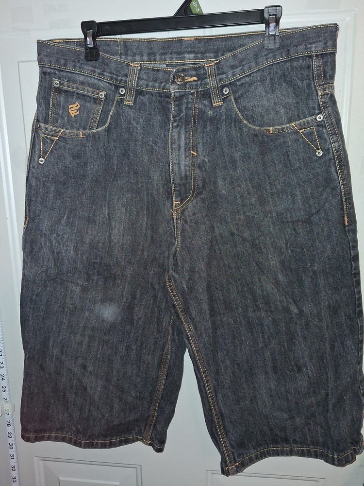 Rocawear Denim Shorts Mens 38 Dark Wash Y2K Hip Hop Baggy Jorts Logo