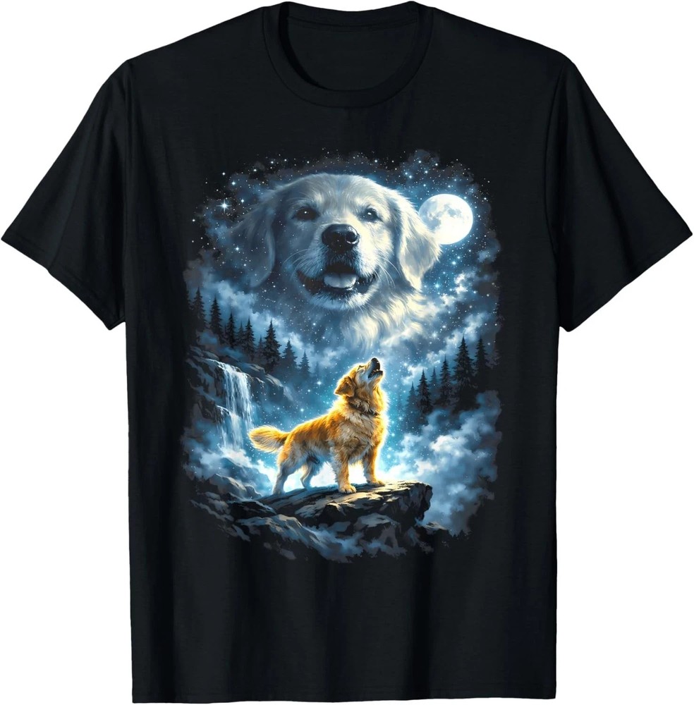 Golden Retriever Howling at Moon T-Shirt S-3XL