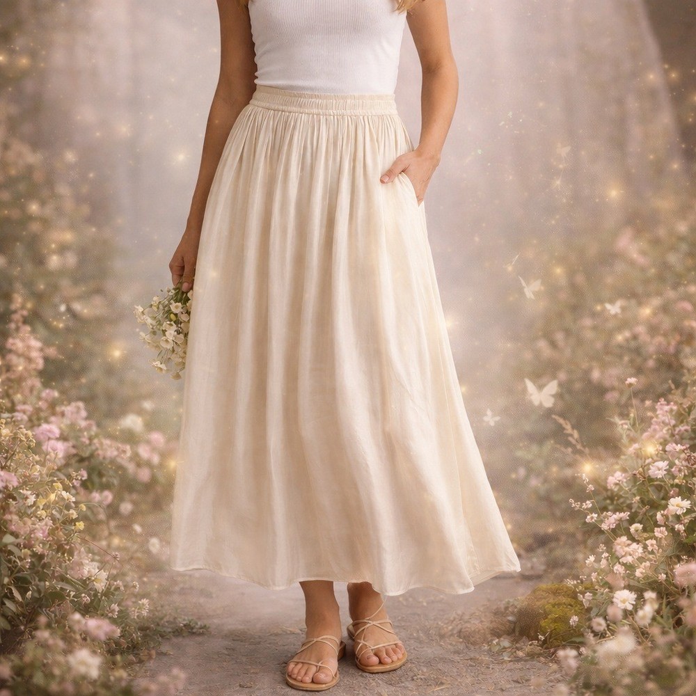 Shimmery Fairy Skirt Size M Midi Elastic Waist Satin Flowy Parisian Angel Grad
