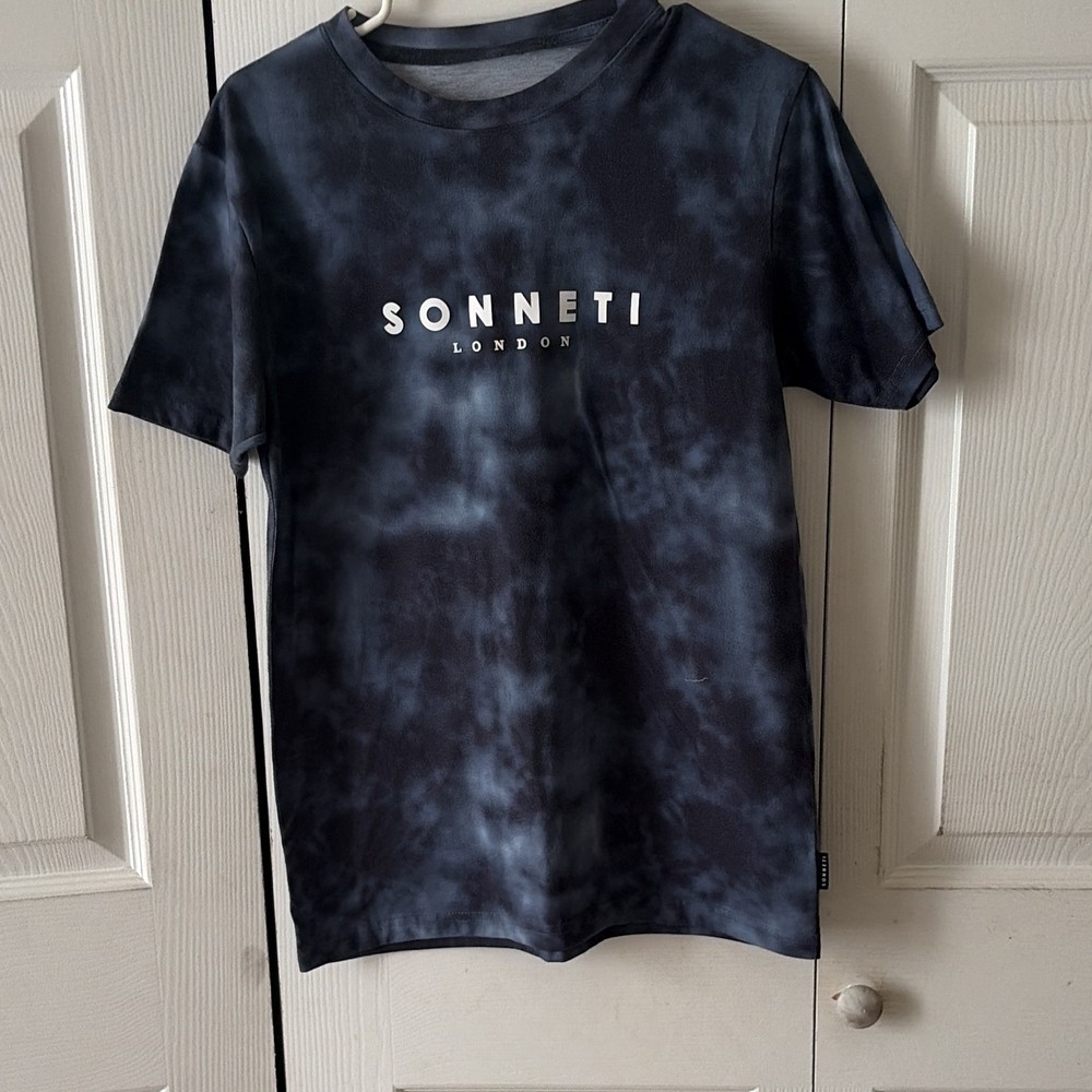 Sonneti Men's Black/Gray Tie-Dye Logo Crew Neck Short Sleeve T-Shirt Size M