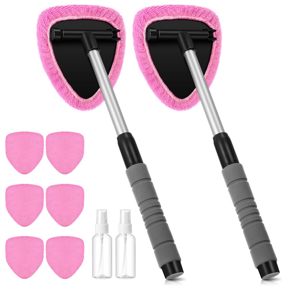 10-Piece Car Window Cleaner Kit with Extendable Handle & 6 Microfiber Bonnets
