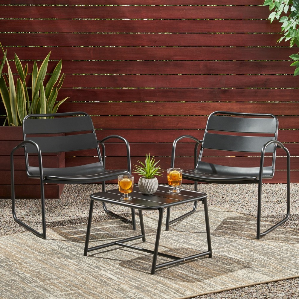 Modern 2-Seater Outdoor Chat Set in Matte White by Christopher Knight