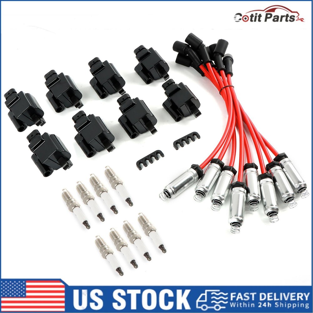 8X Ignition Coils +8X Iridium Spark Plugs +8X Wires For Chevy GMC 4.8L 5.3L 6.0L