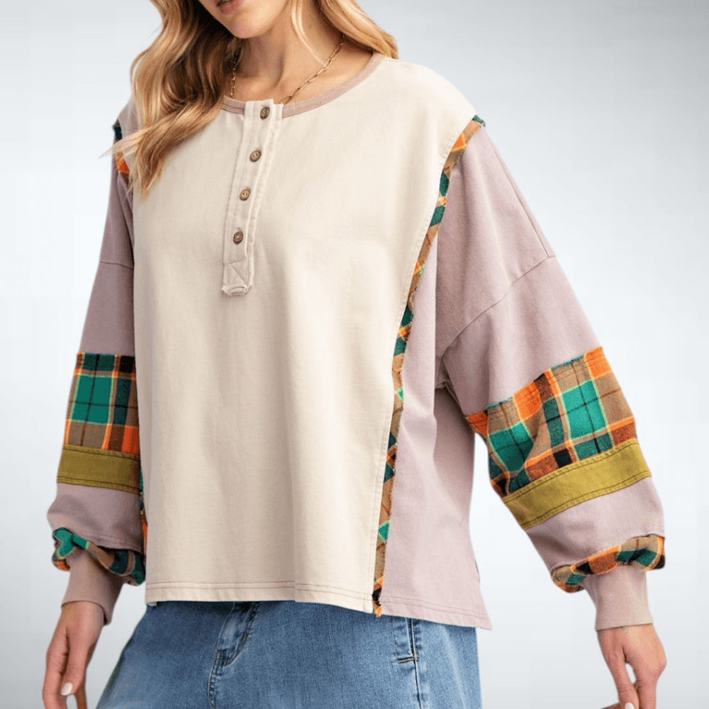 Size S (Oversized) Easel Los Angeles 100% Cotton Button Front Color Mixed Top