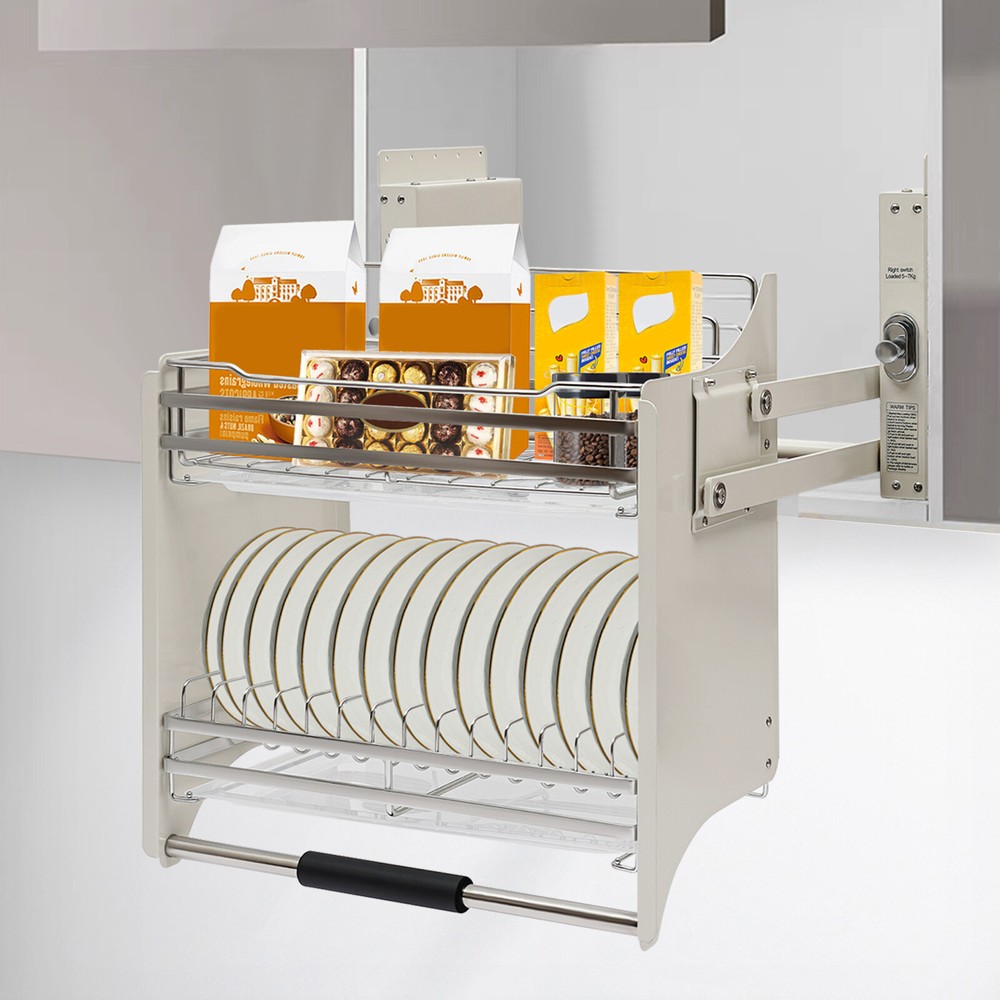Pull Down Cabinet Organizer 2 Tier Pull-Out Cabinet Wall Shelf Spice Dishes Rack
