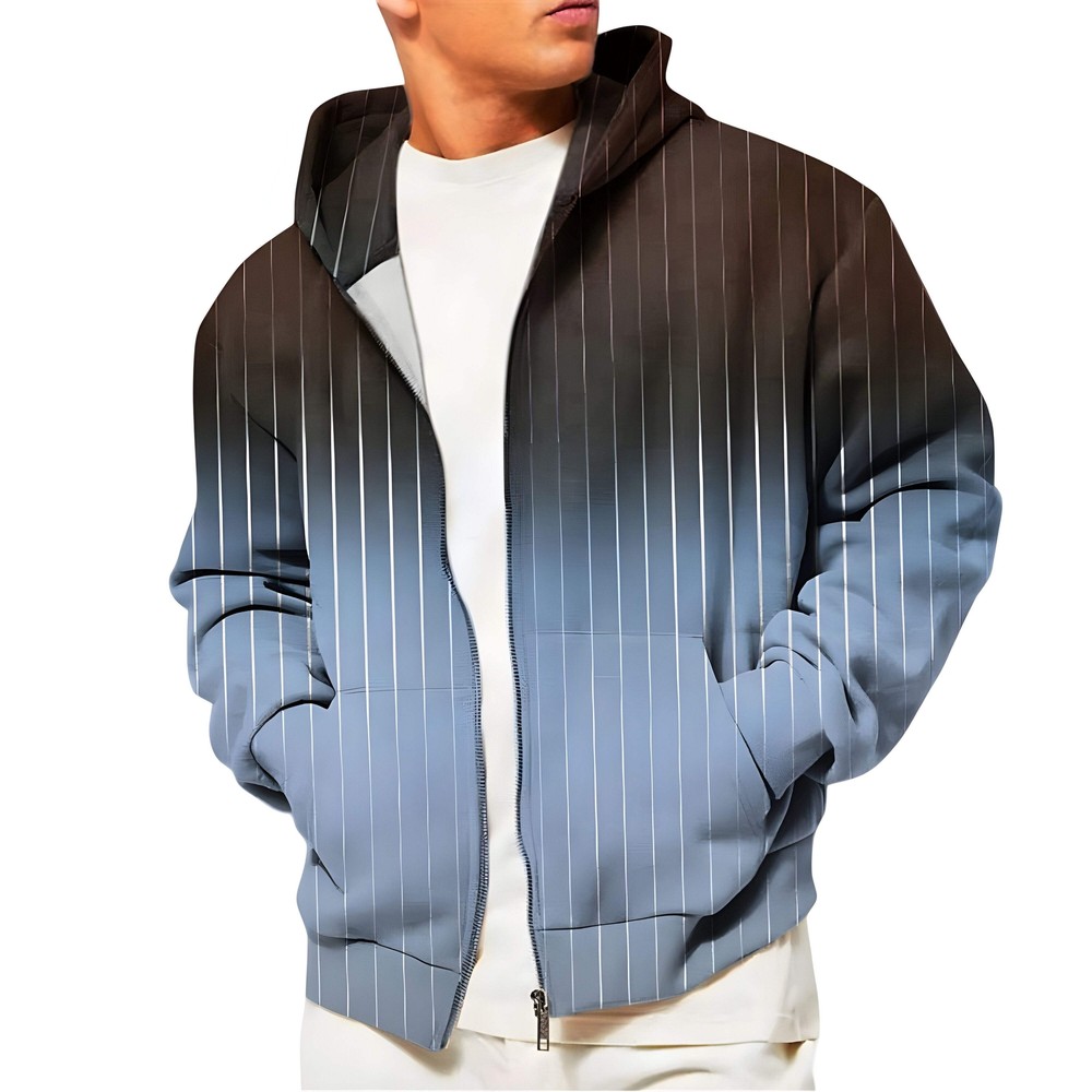 Men's Gradient Striped Hooded Zipper Sweatshirt Jacket Casual Style