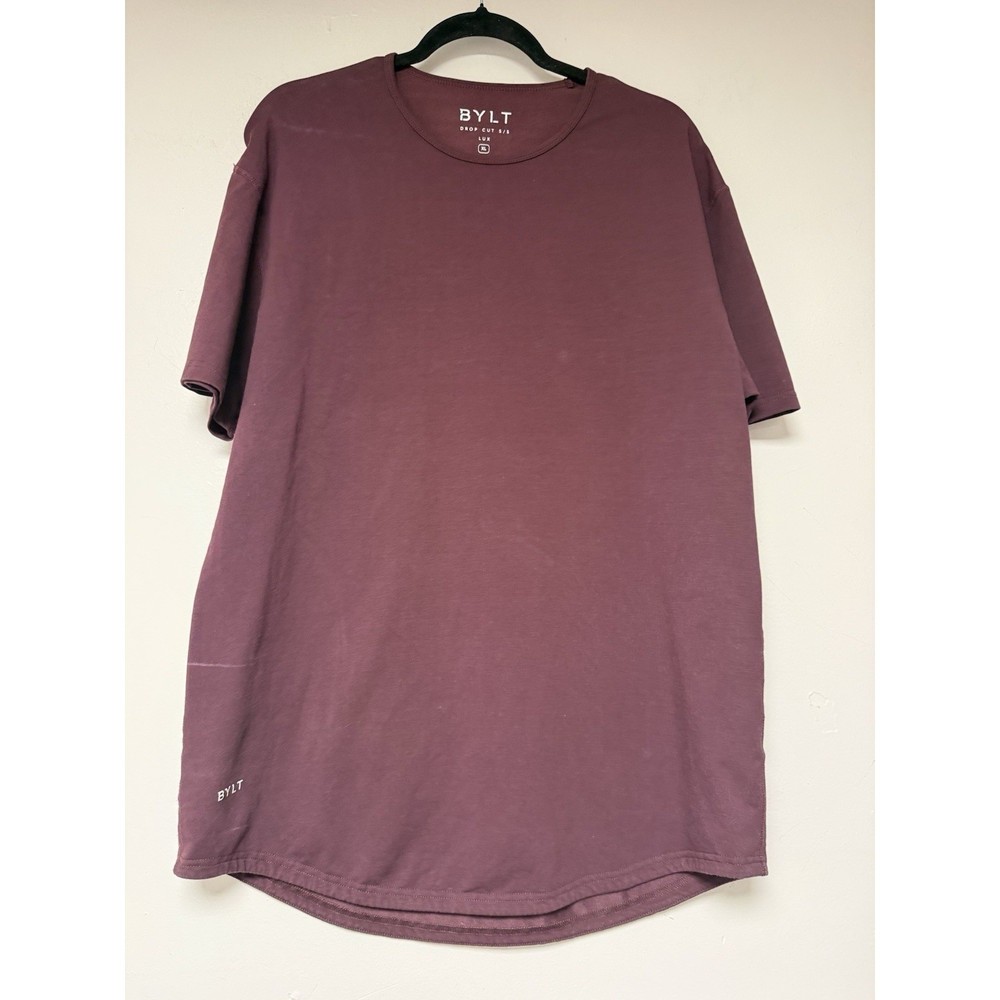 BYLT Mens Drop Cut Lux T Shirt Burgundy XL Short Sleeve Crew Neck Basic Tee