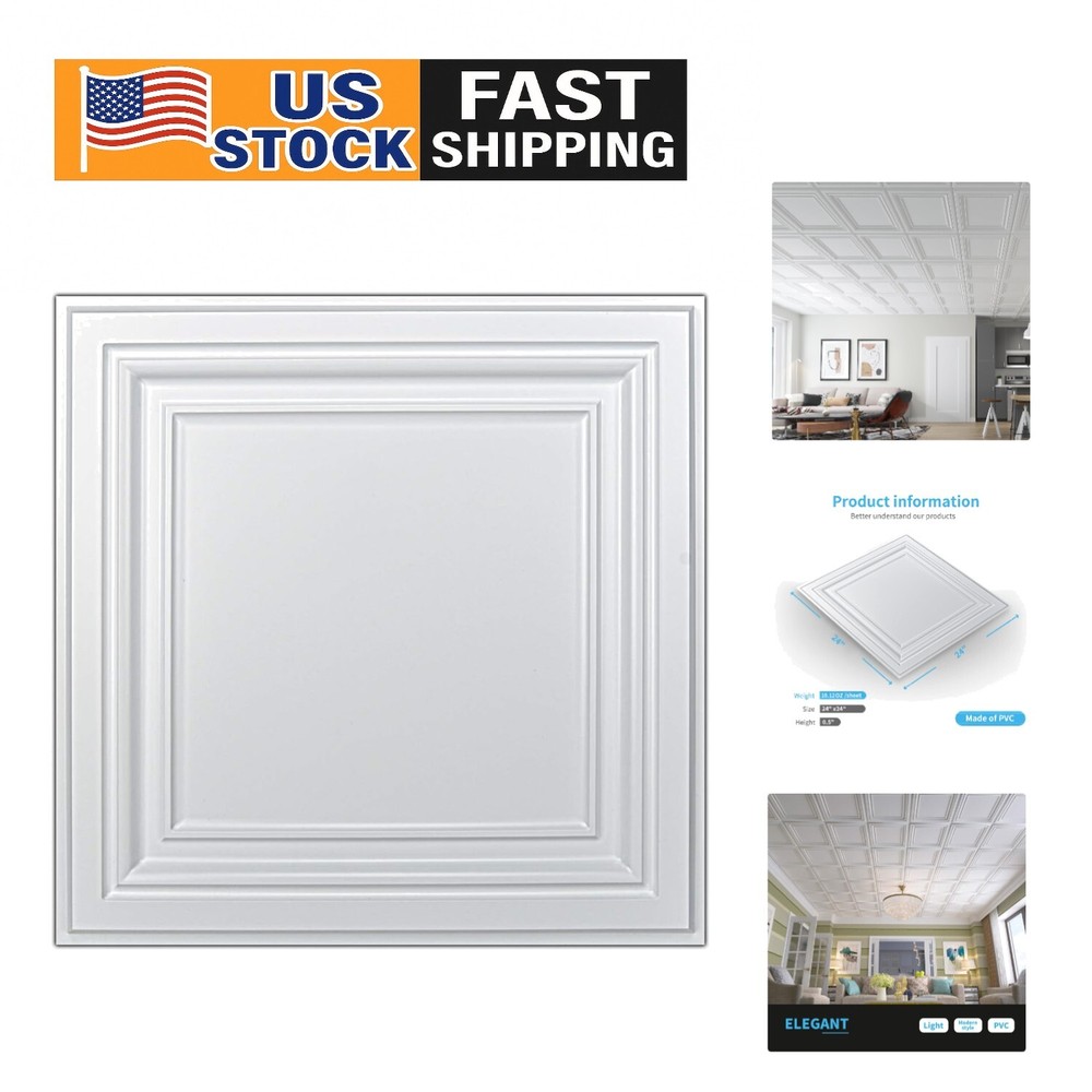 Durable 24x24 PVC Ceiling Panels - Water-Resistant Lightweight 12-Pack