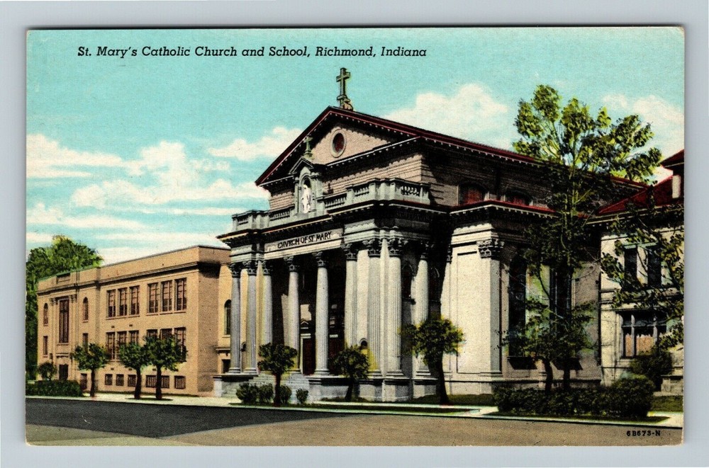 Richmond IN Indiana, St Marys Catholic Church & School, Vintage Postcard