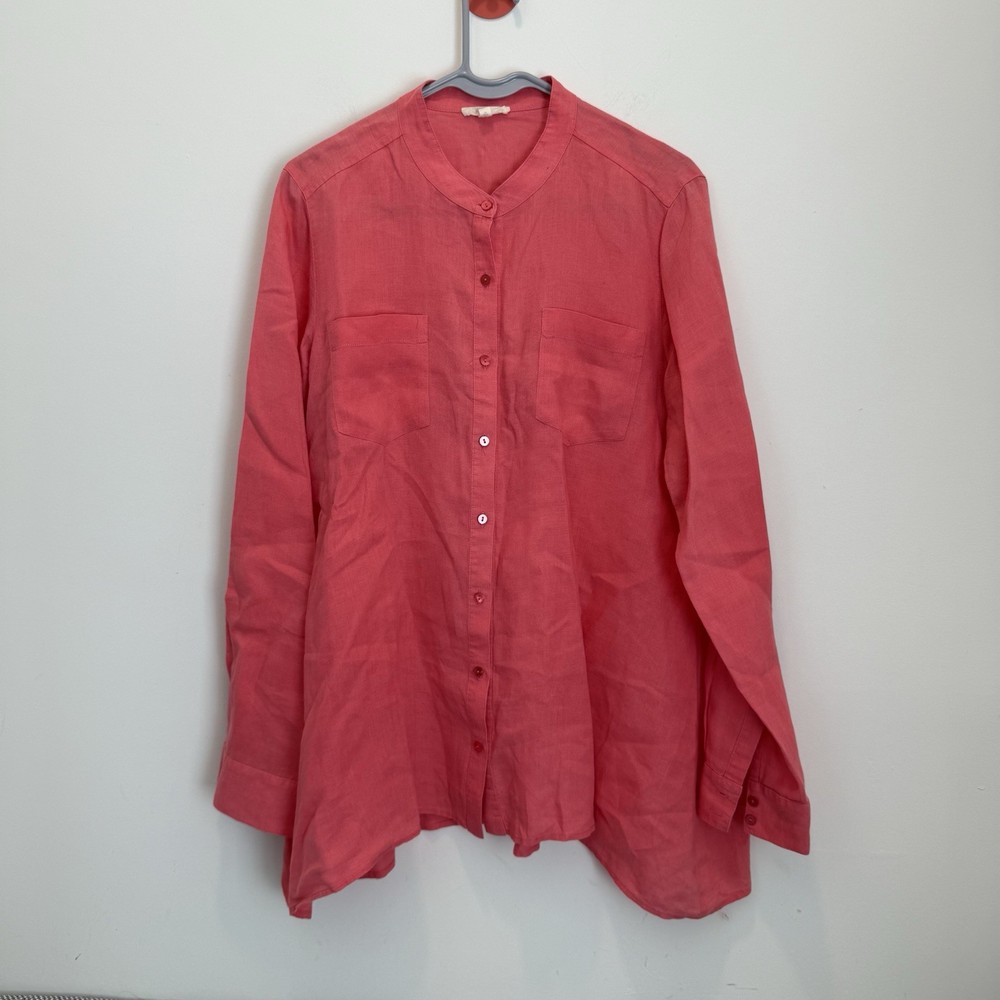Eileen Fisher Tunic Top Organic Irish Linen Swing Blouse Long Sleeve Pink S