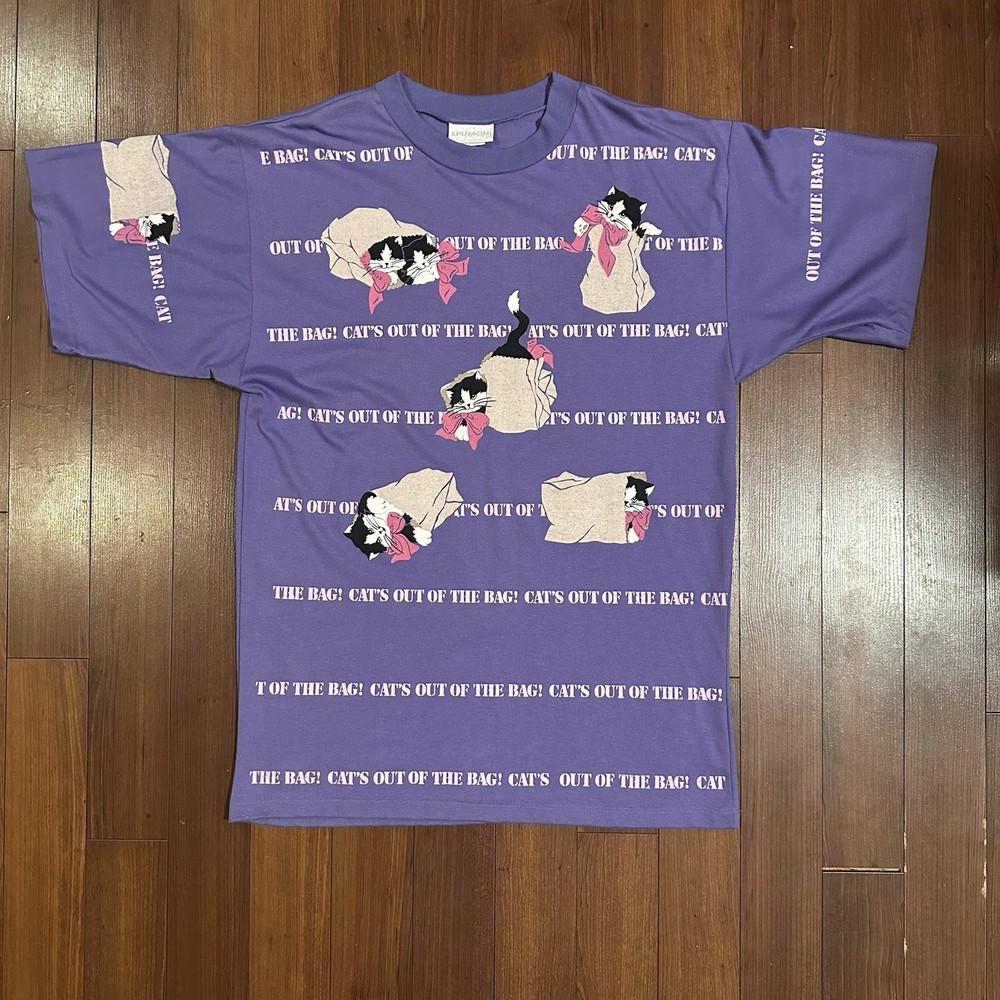 Vintage Spumoni By Franko All Over Print Cats Out Of The Bag T Shirt Size Large