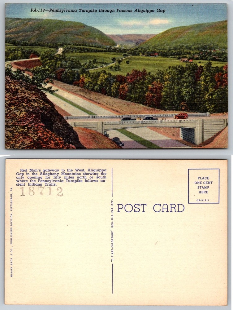PA Turnpike Aliquippa Gap Allegheny Mountains Vintage Postcard 1940s