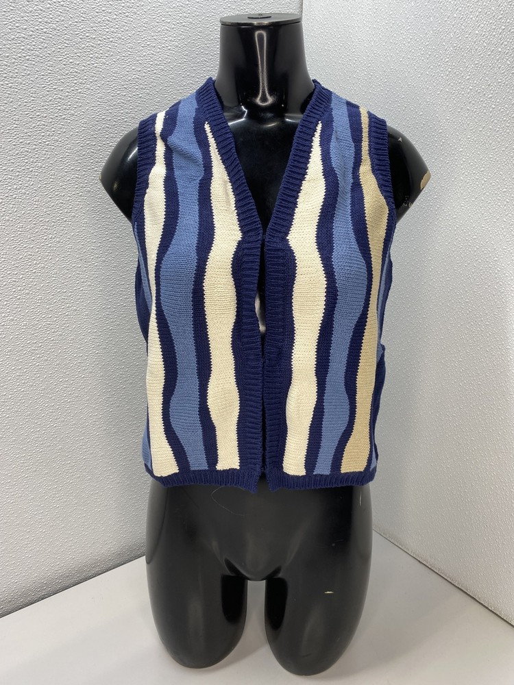 THINKING MU Womens Vest Sweater Blue Size S Striped Knitted Waterfall Robbie