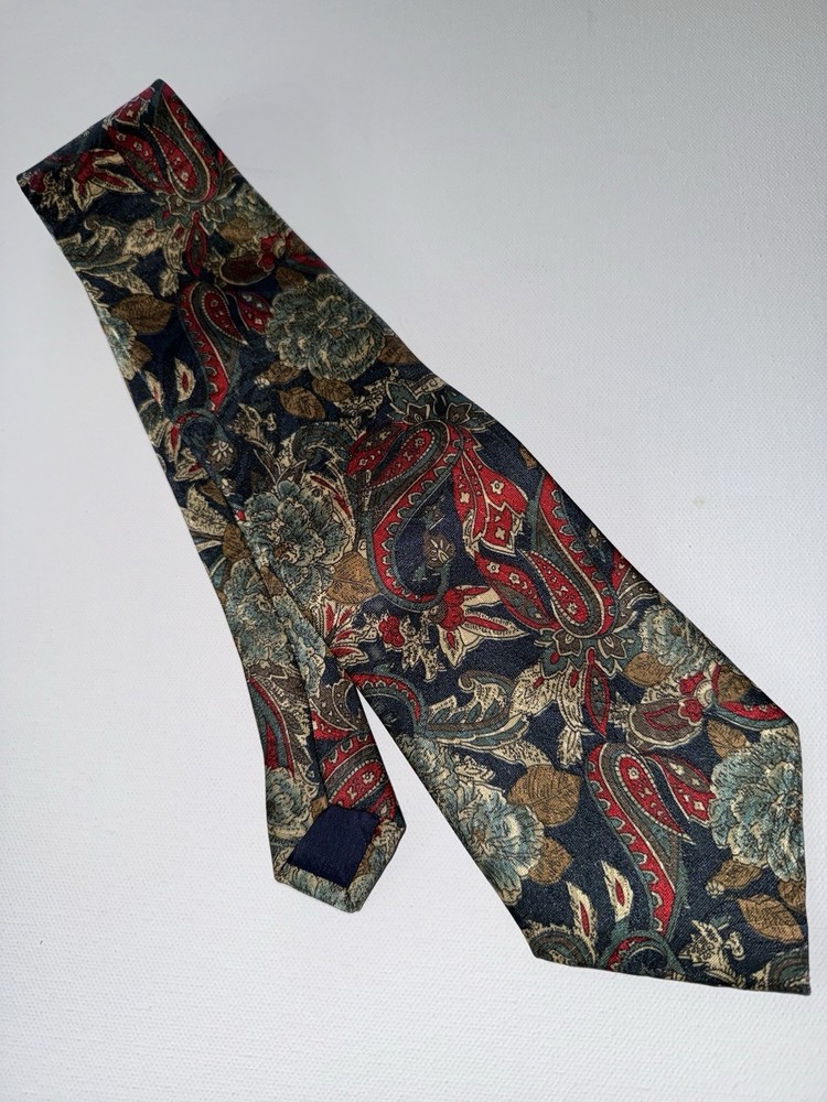 Ampiere Armani 100% Silk Tie Made in Italy Vintage Paisley Floral Navy Red