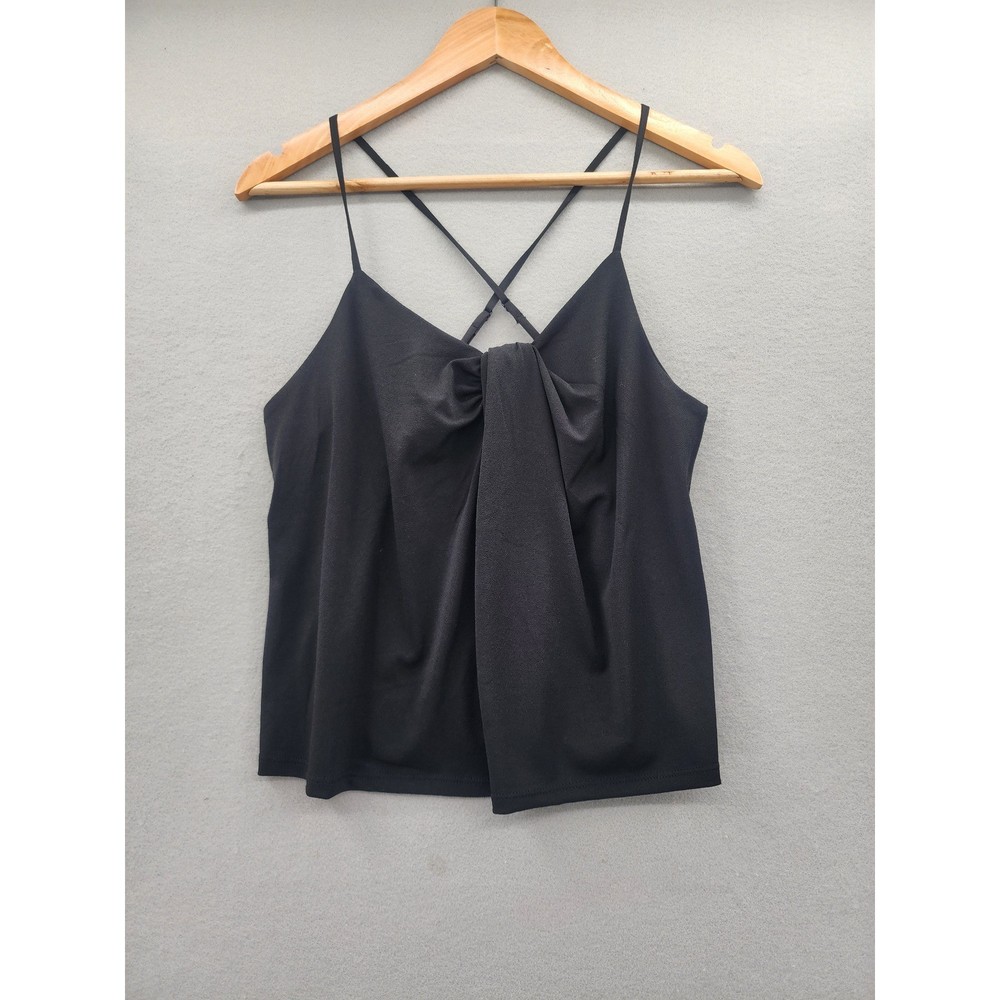Banana Republic Black Twist Front Cami Top Med Cross Back Spaghetti Strap Tank