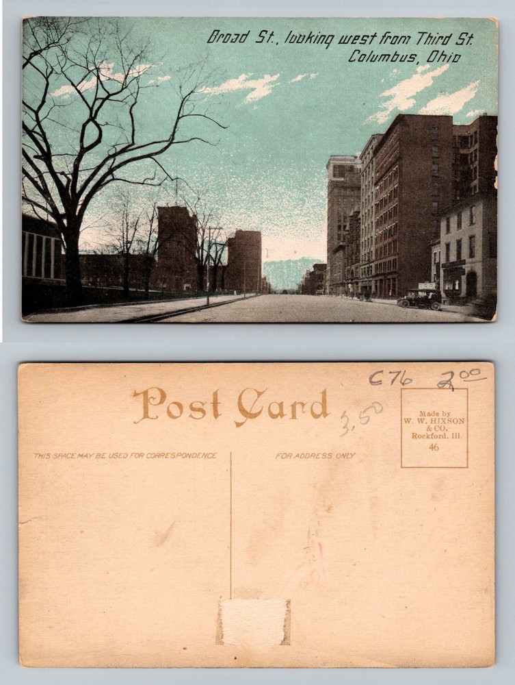 Columbus, OH-Ohio, Broad Street Looking West from Third Street Vintage Postcard