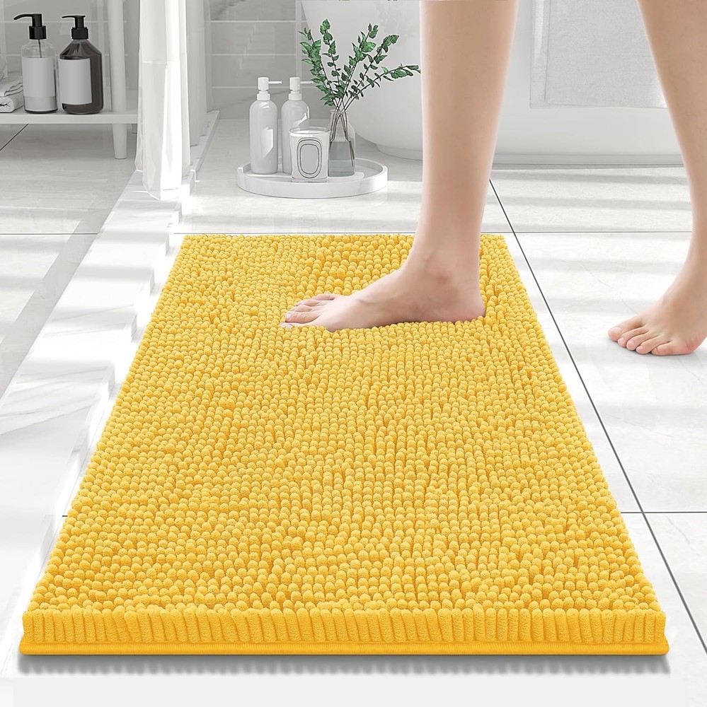 Smiry Luxury Chenille Bathroom Rug 24x16 Extra Soft Yellow Mat  