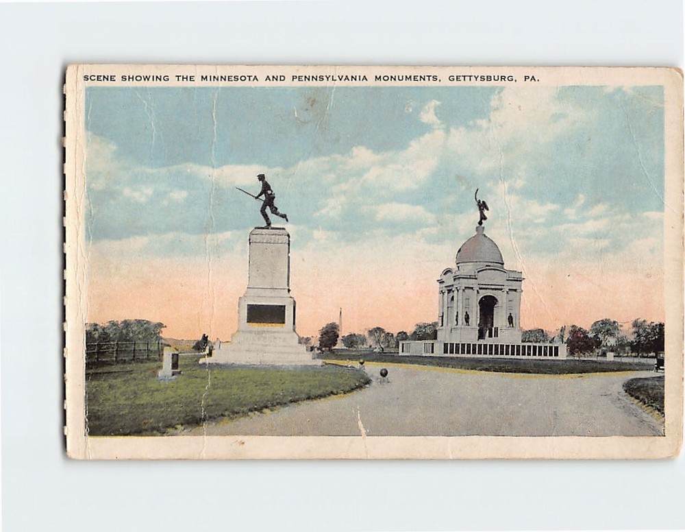Postcard Showing the Minnesota & Pennsylvania Monuments Gettysburg Pennsylvania