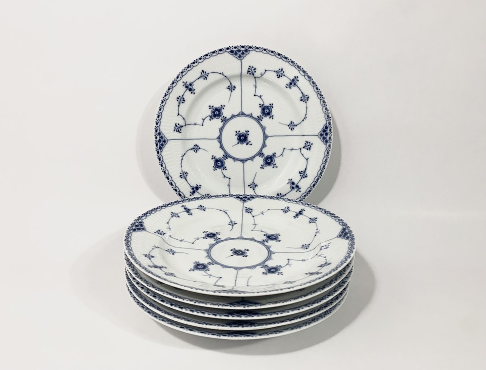 6x Royal Copenhagen Blue Fluted Half Lace 571 Dinner Plates 25,5cm 1923 - 1934