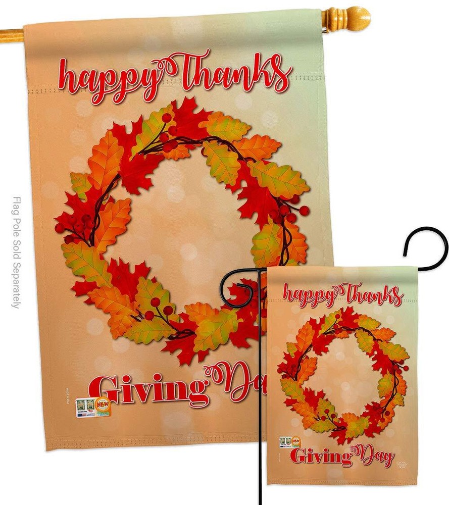 Thanksgiving Wreath Garden Flag Set with Turkey Give Thanks Gobble Pumpkins Fall Decor