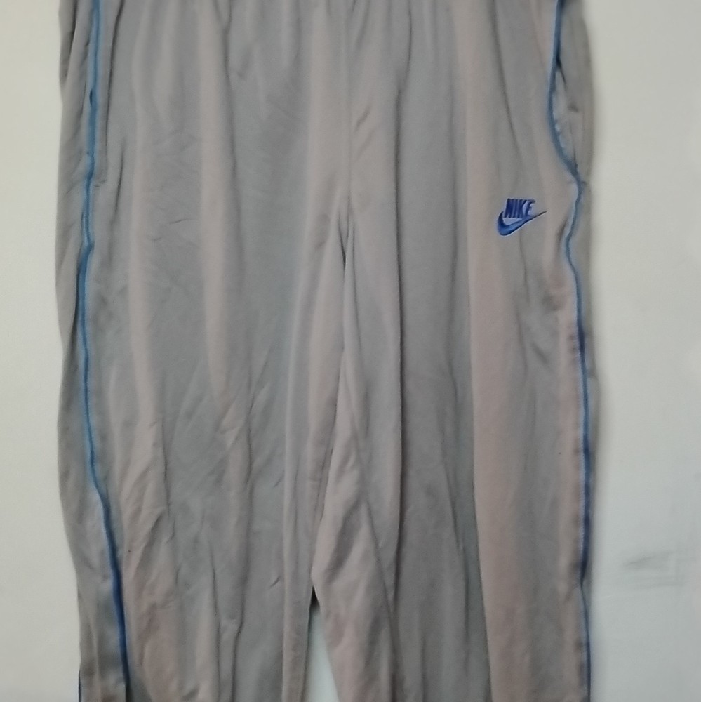 Nike Men's Gray Track Pants Blue Stripe Size L Athletic Fit Drawstring