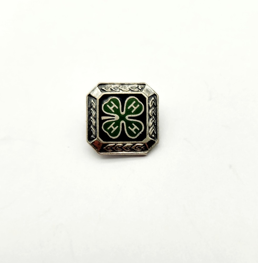 Vintage Sterling Silver Enamel 4H Clover Shamrock Agriculture Club Brooch Pin