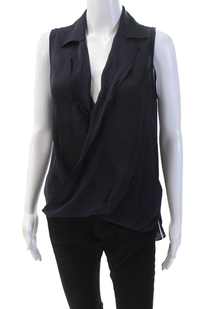 L'Agence Womens Silk V Neck Asymmetrical Tank Top Navy Blue Size Extra SmallFree Shipping in US $100+ Orders | $6.95 Orders Below