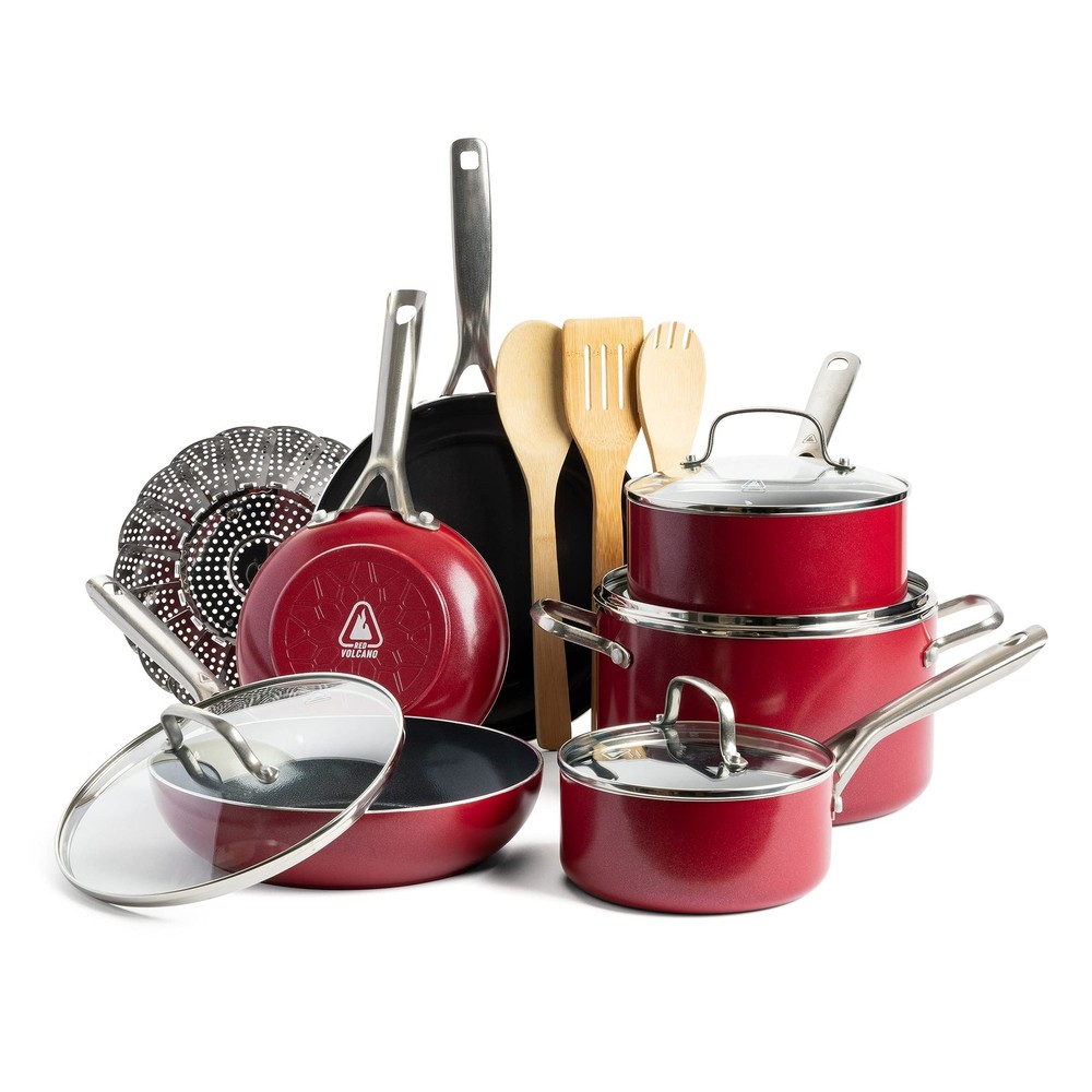 Textured Ceramic Nonstick 14-Piece Cookware Set with Stainless Steel Lids