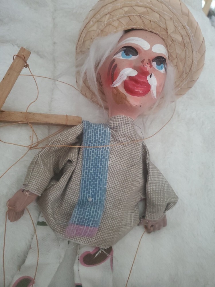 Vintage Puppet Mexican Grandpa Abuelo Man Marionette String Doll Folk Art-image