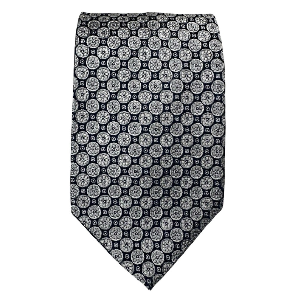 Brooks Brothers 346 100% Silk Tie Blue w/Silver Circles Design Made In USA
