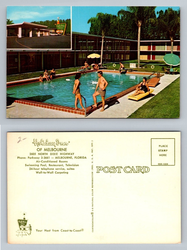 Melbourne, FL-Florida, Holiday Inn Pool North Dixie Highway Vintage Postcard