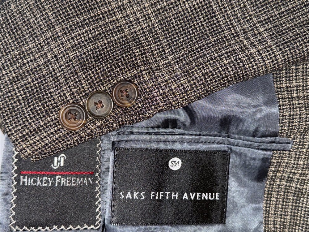 Hickey Freeman Saks Fifth Ave Diplomat  Silk Wool Plaid  Sport Coat Blazer 39R