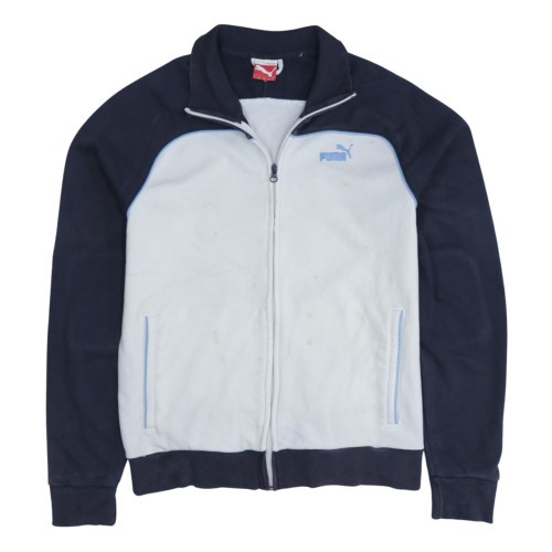 Puma Mens Jacket Navy Blue White Full Zip Fleece Track Top Embroidered Logo L