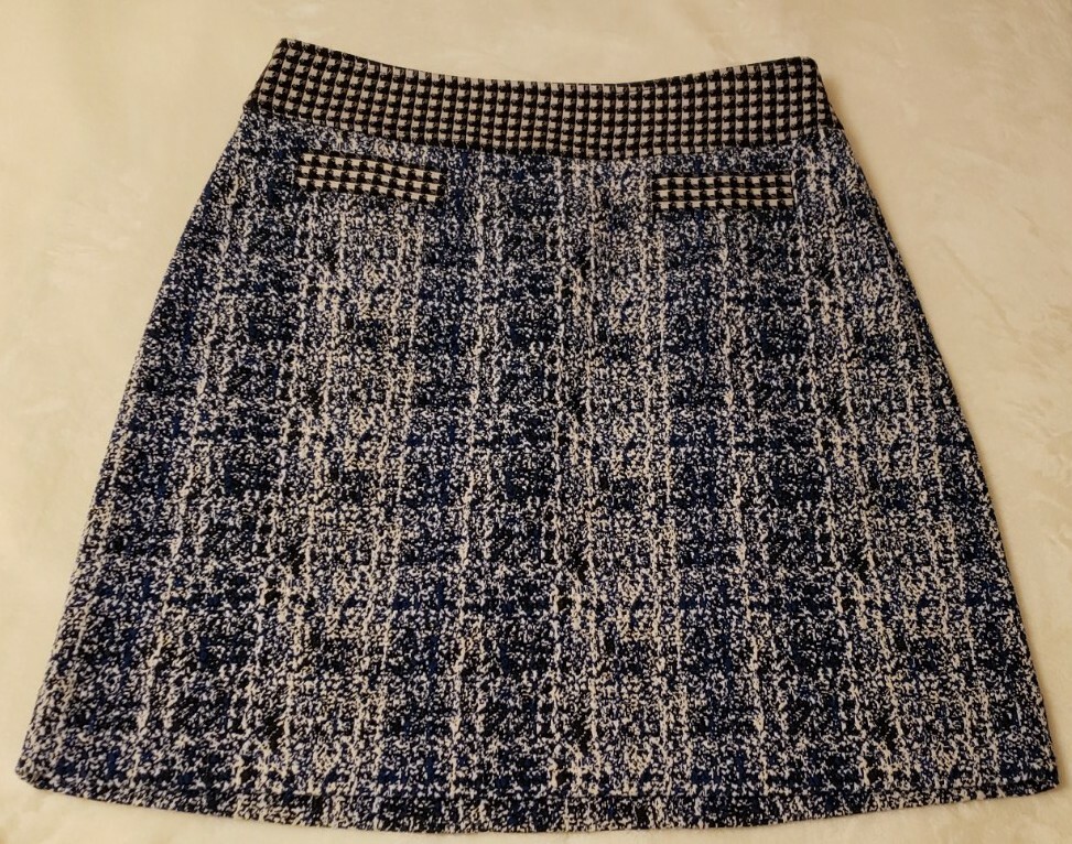 CAbi 5320 Women's Blue Matrix Reina 21 Club Tweed Houndstooth Knit Skirt Size 6
