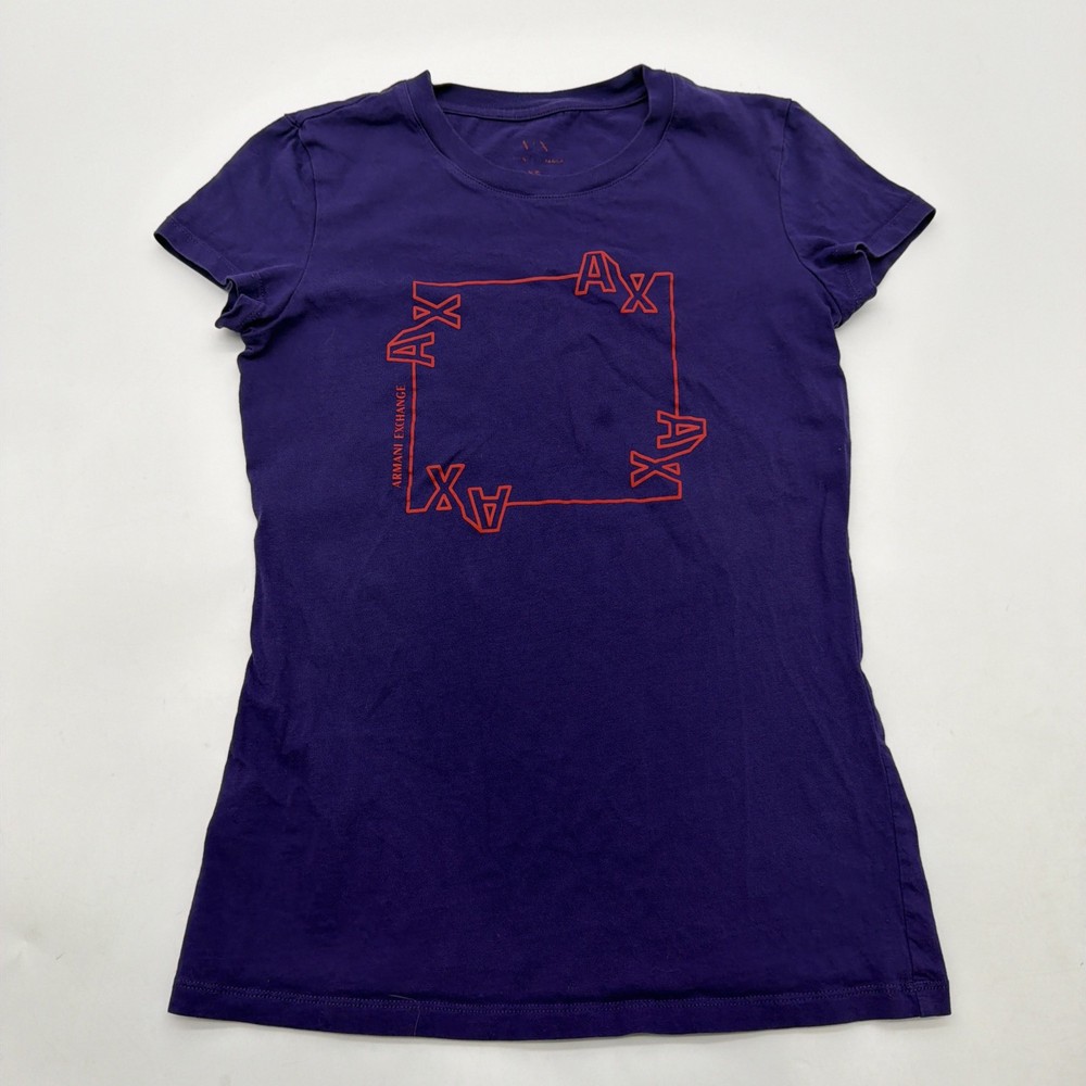 Armani Exchange Slim T-shirt Wonen XS Purple Graphic Print Logo .#41763