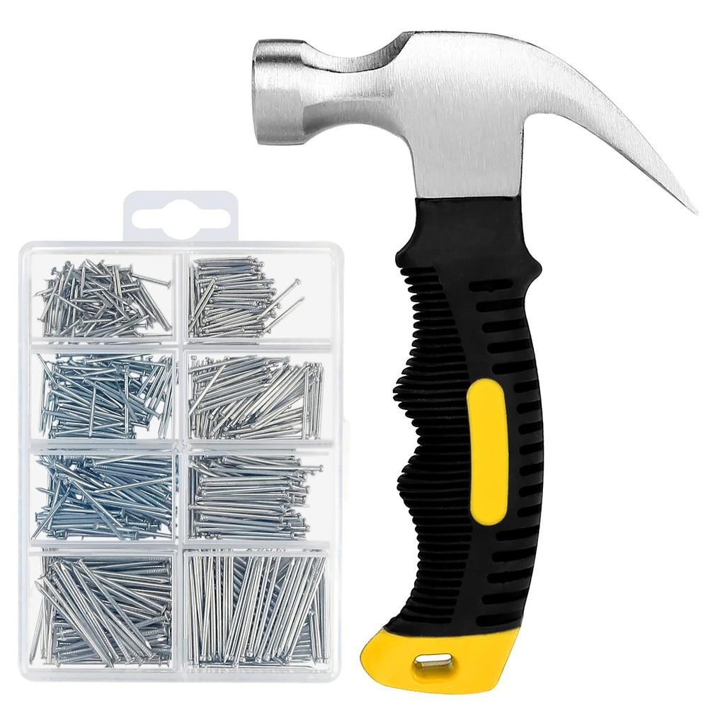 KURUI 700PCs Nails Assortment Kit & 8oz Hammer, Small Hammer for Hanging Wall...