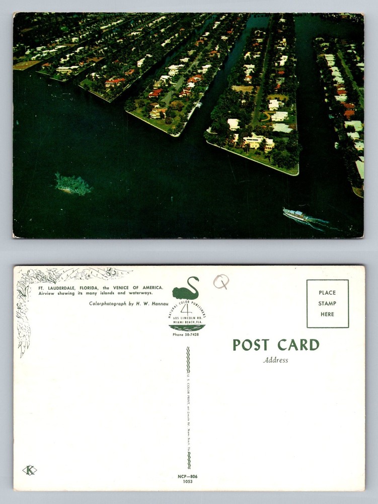 Fort Lauderdale, FL-Florida Islands Waterways Venice of America Vintage Postcard