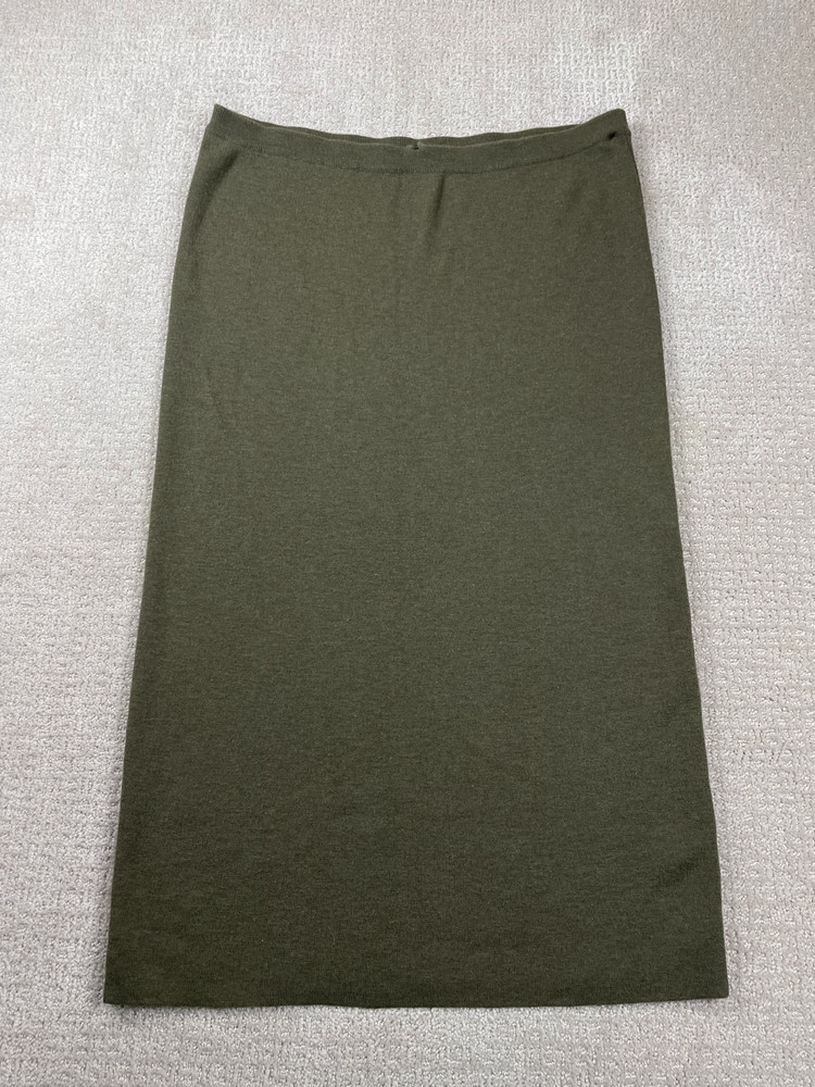 Eileen Fisher Skirt Womens L? Green 100% Wool Pencil Maxi Long Pull-On Casual
