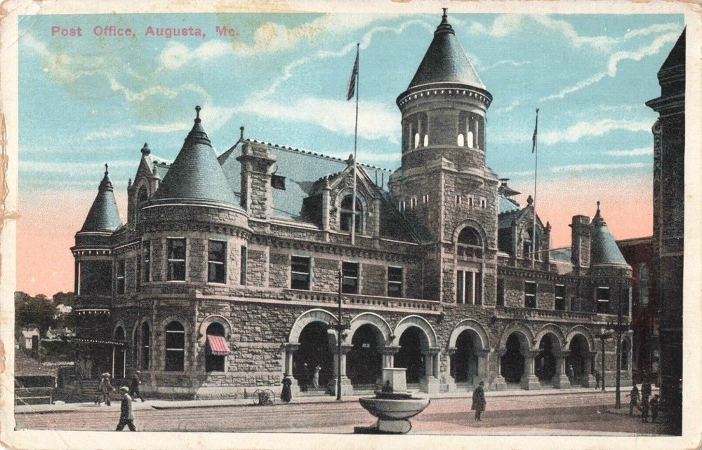 Augusta ME Maine, Post Office Building, Vintage Postcard