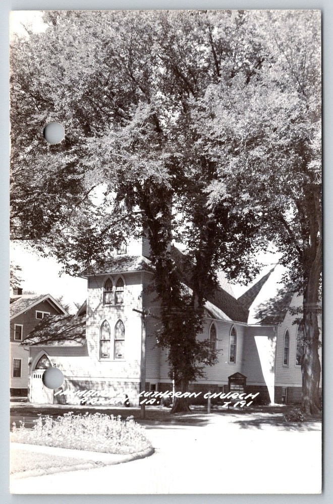 RPPC~Harlan Iowa~Immanuel Lutheran Church~St View~Bell Tower~c1950 Postcard