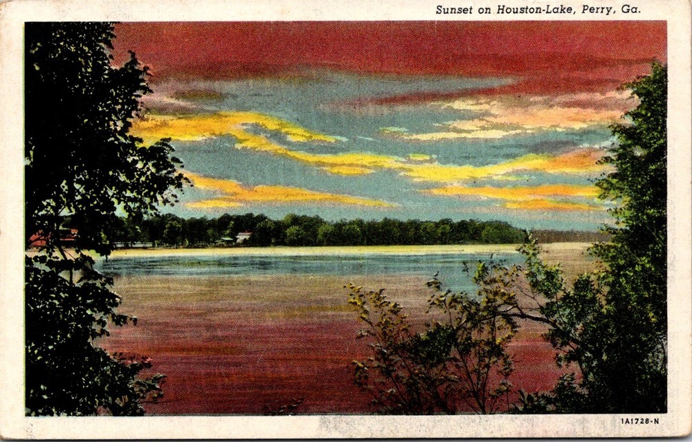 Dr Jim Stamps Postcard Sunset On Houston Lake Perry Georgia C1947
