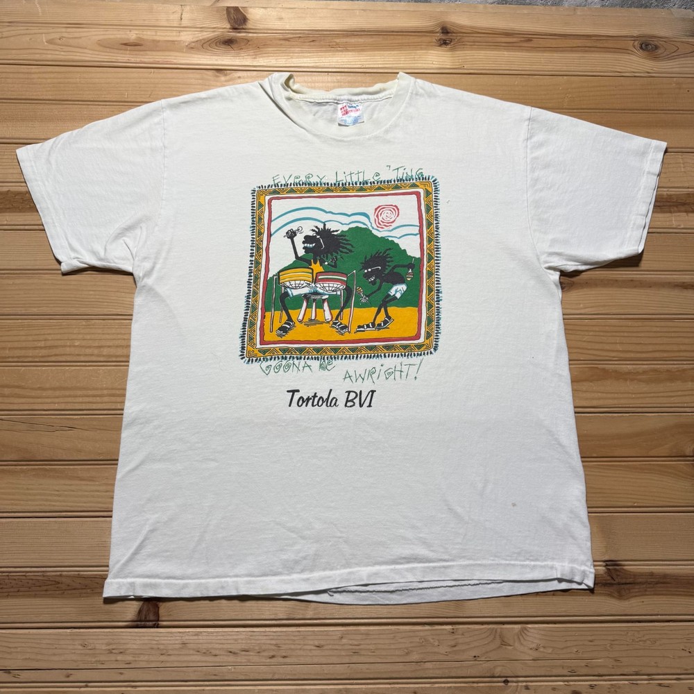 Vintage 90s Every Little Ting Tortola BVI Caribbean Bob Marley Reggae T-Shirt XL