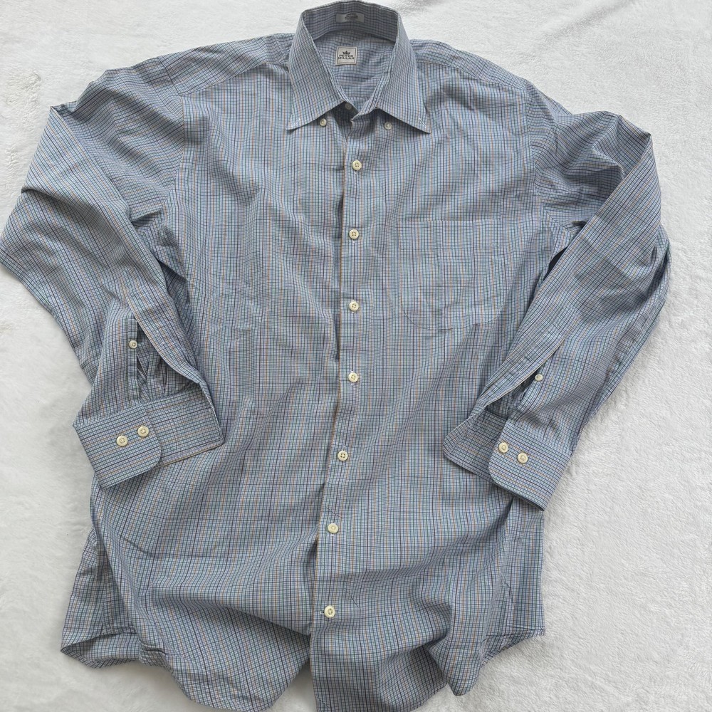 Peter Millar Shirt Mens Medium Blue Green Plaid Button Down Cotton Long Sleeve