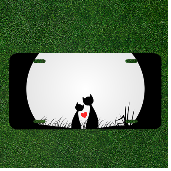 Custom Personalized Auto Tag With Two Cats By Full Moon With Heart Design