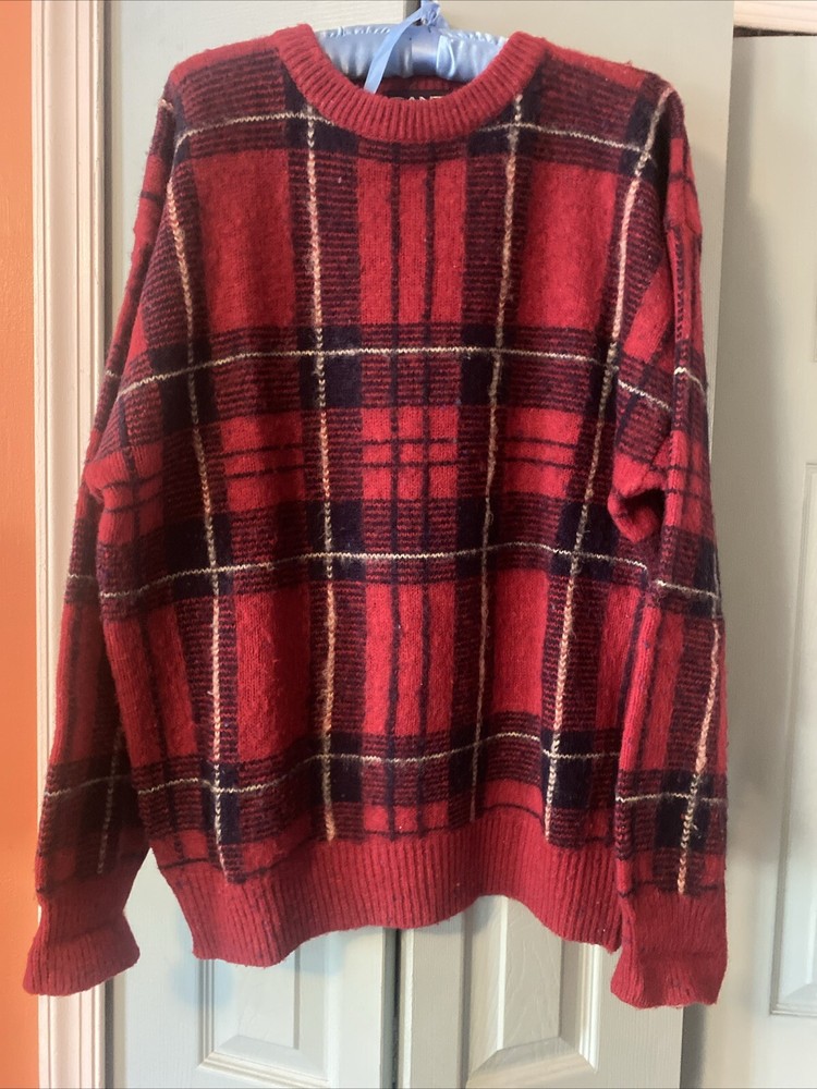 Men’s Vintage Gant Plaid Sweater XL 100% Wool Red