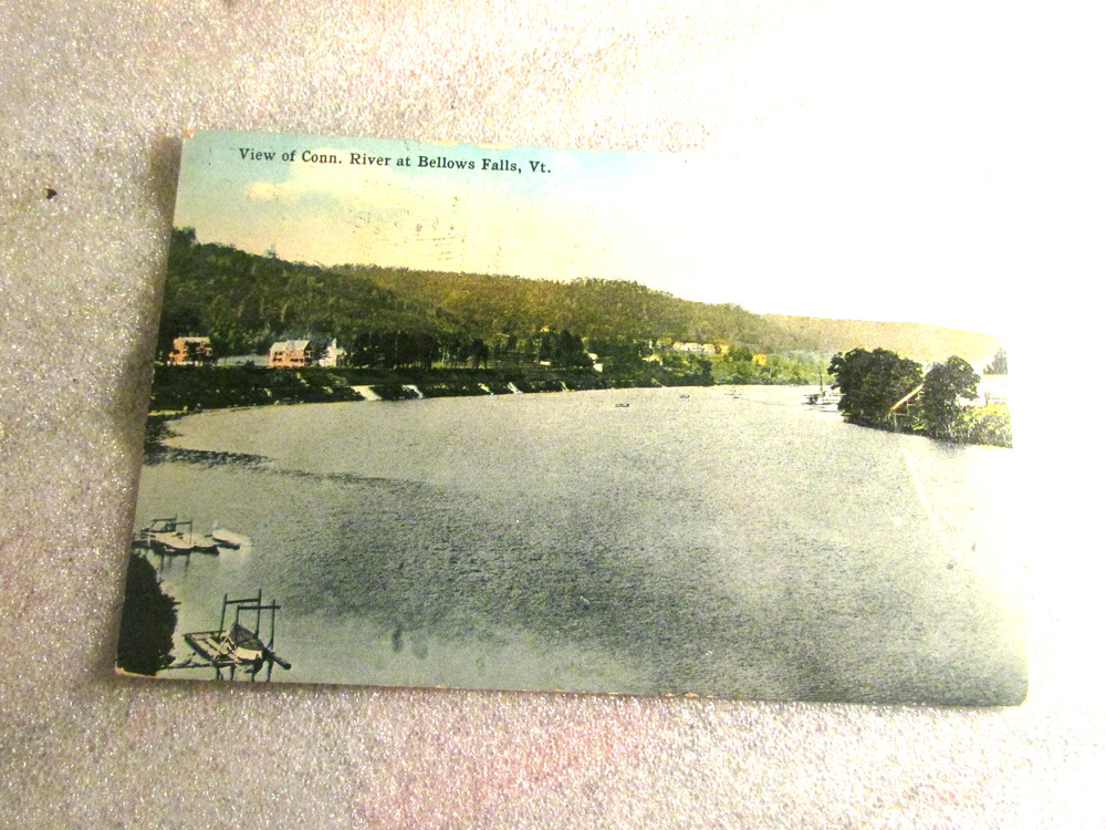 VIEW OF CONN. RIVER at BELLOWS FALLS,VT - POSTCARD