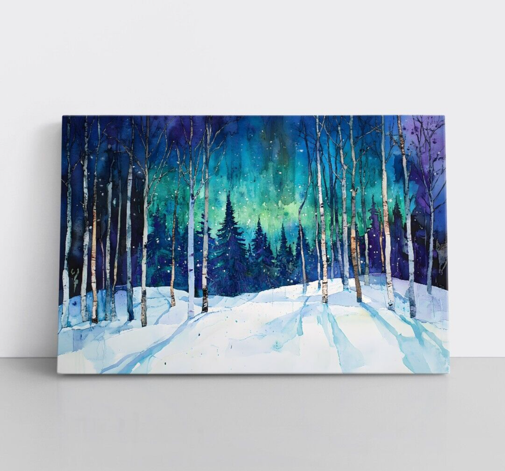 Snowy Winter Forest Abstract Painting Print Canvas Wall Art Nature Landscape-image