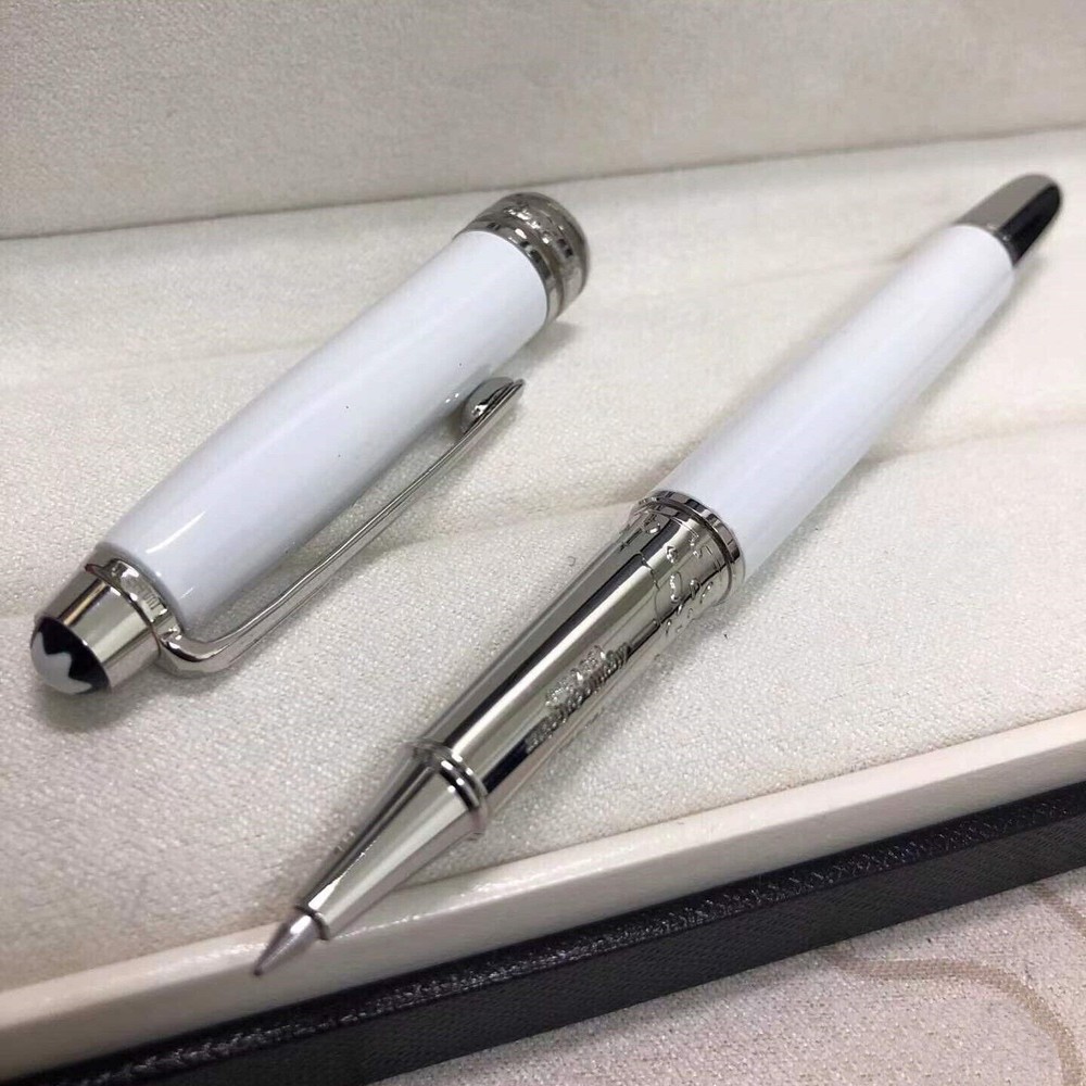 Deluxe Metal Series White - Silver Color 0.7mm Rollerball Pen No Box